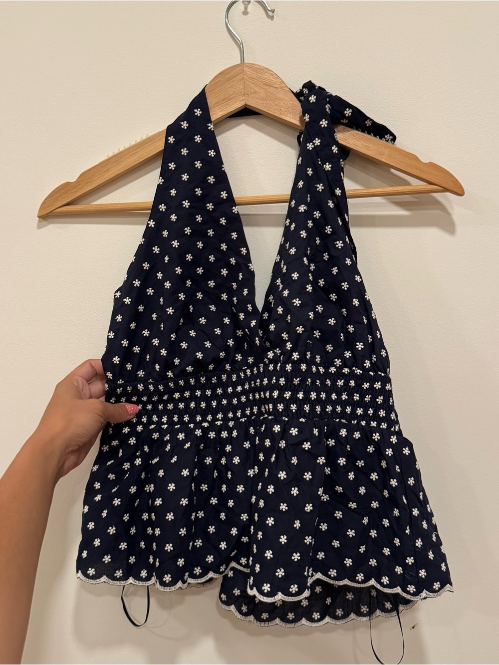 Stitch and Feather Eyelet Halter Too Embroidered Flowers